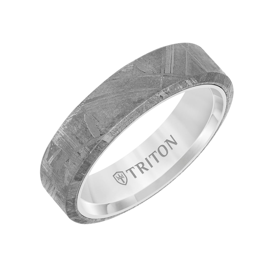 11-6138WCM6-G.00 - Goldman - Bevel Edge Meteorite Top Contemporary Wedding Band