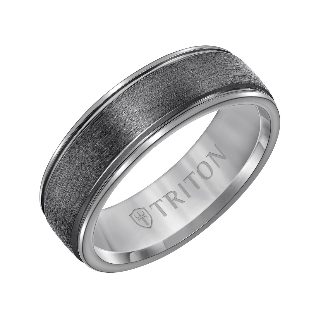 11-6155TA7-G.00 - Goldman - 7MM Tantalum Ring - Chyrstalline Finish Dome with Edge Lines