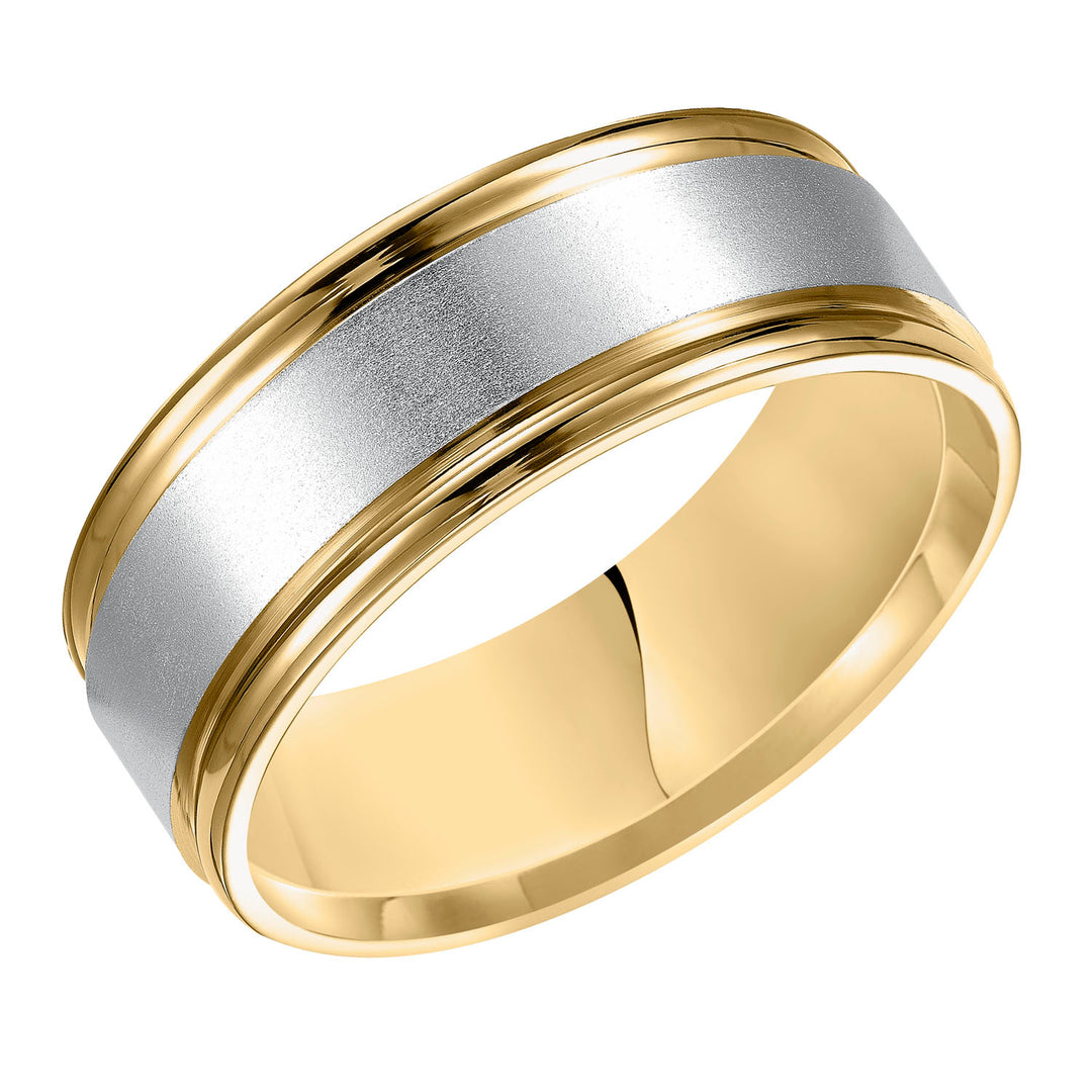 11-6909-G.00 - Goldman - This stately two-tone gold, Comfort Fit wedding band features a yellow gold, brushed finish center channel and white gold, round edges