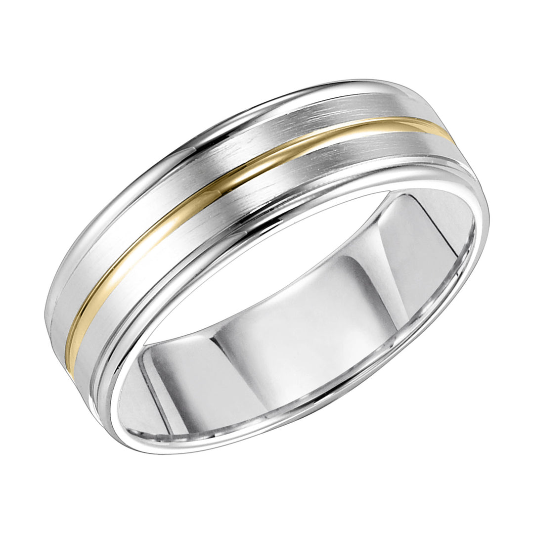 11-7101-G.00 - Goldman - Sleek lines inspired the design of this two-tone gold, Comfort Fit wedding band enhanced with a brushed finish and round edges to complete the look