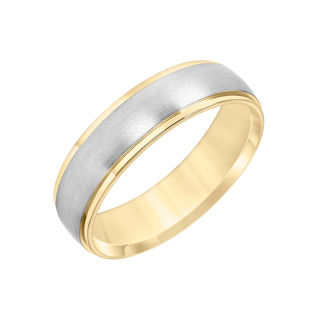 11-7165U6-G.00 - Goldman - This low-dome styled, two-tone gold, Comfort Fit wedding band features a brushed finish and flat edges