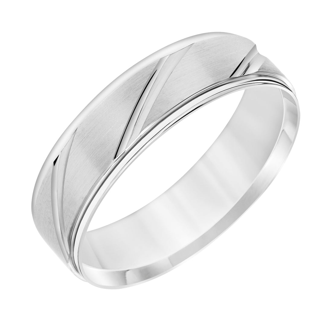 11-8849W6-G.00 - Goldman - Mens Wedding Band with Brush Finish and Polished Diagional Cuts and Polished Round Edge