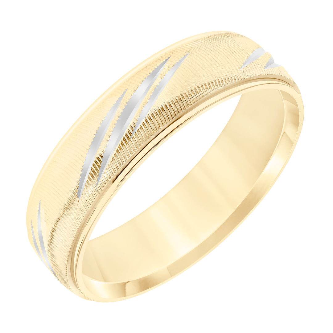11-8852Y6-G.00 - Goldman - Mens Wedding Band with Vertical Fine Line Finish and Diagional Swiss Cuts and Round Edge