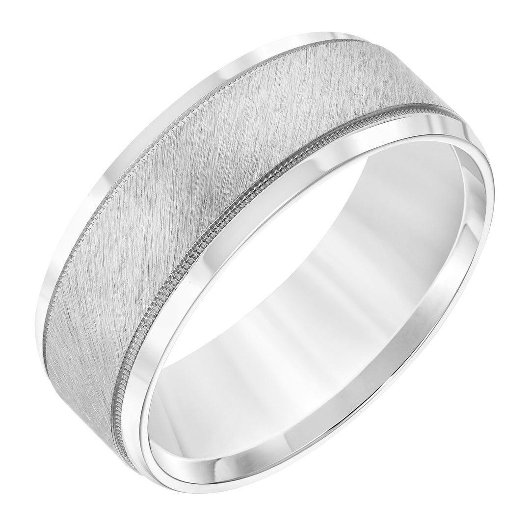 11-8860W8-G.00 - Goldman - Mens Wedding Band with Satin Finish Milgrain Accents and Polished Round Edge