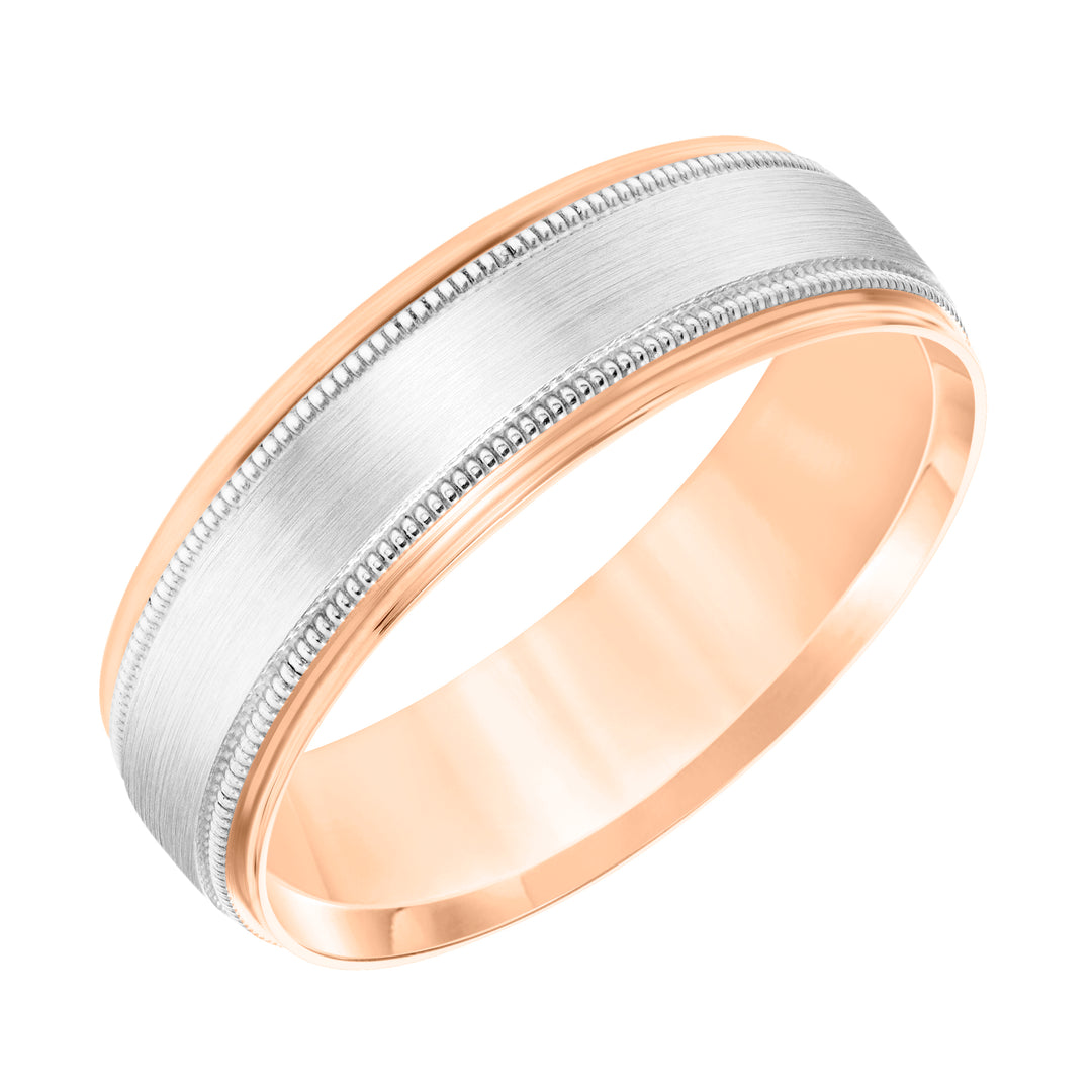 11-8863RW65-G.00 - Goldman - Mens Comfort Fit Wedding Band with Brush Center and Milgrain Accents and Polished Round Edge