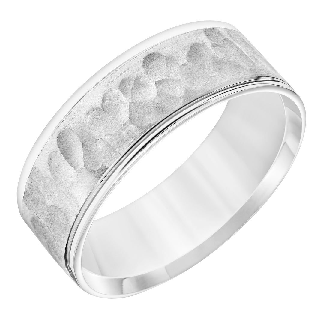 11-8864W75-G.00 - Goldman - Mens Comfort Fit Wedding Band with Hammered Brush Finish and Polished Round Edge Please note hand hammered styles will have slight variations due to the nature of the manufacturing process
