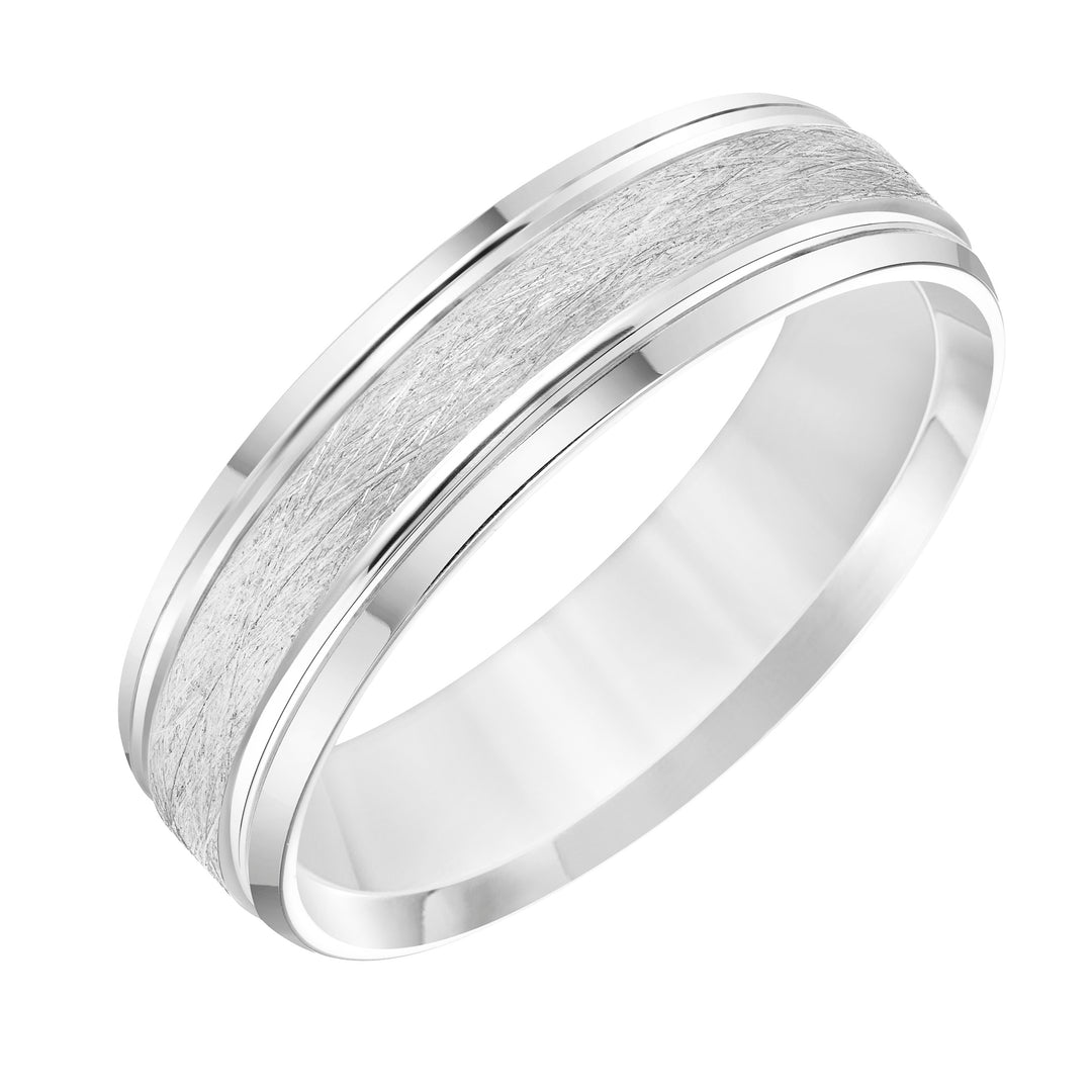 11-8870W6-G.00 - Goldman - Mens Comfort Fit Wedding Band with Wire Finish and Polished Side Lines and Polished Bevel Edge