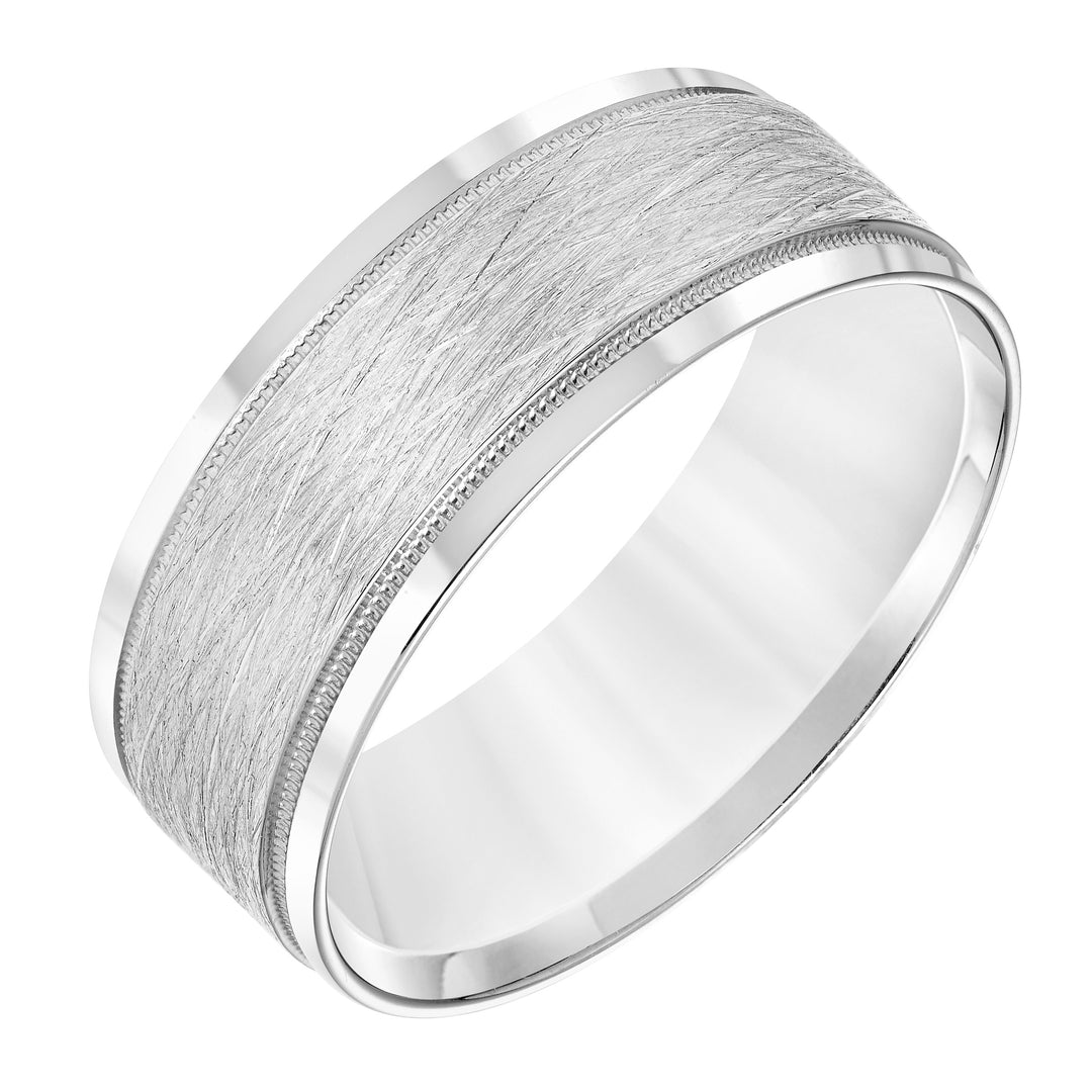 11-8879W8-G.00 - Goldman - Mens Comfort Fit Wedding band with Wire Finish and Milgrain Accents and Polished Round Edge