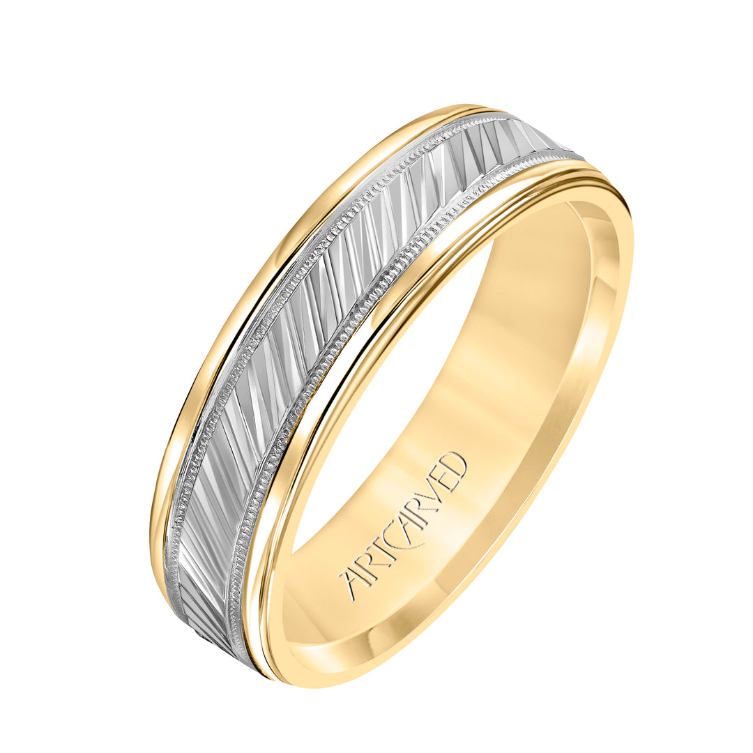 11-WV5044-G.00 - Goldman - Comfort Fit wedding band with diagonal engraved design, milgrain and rolled edges