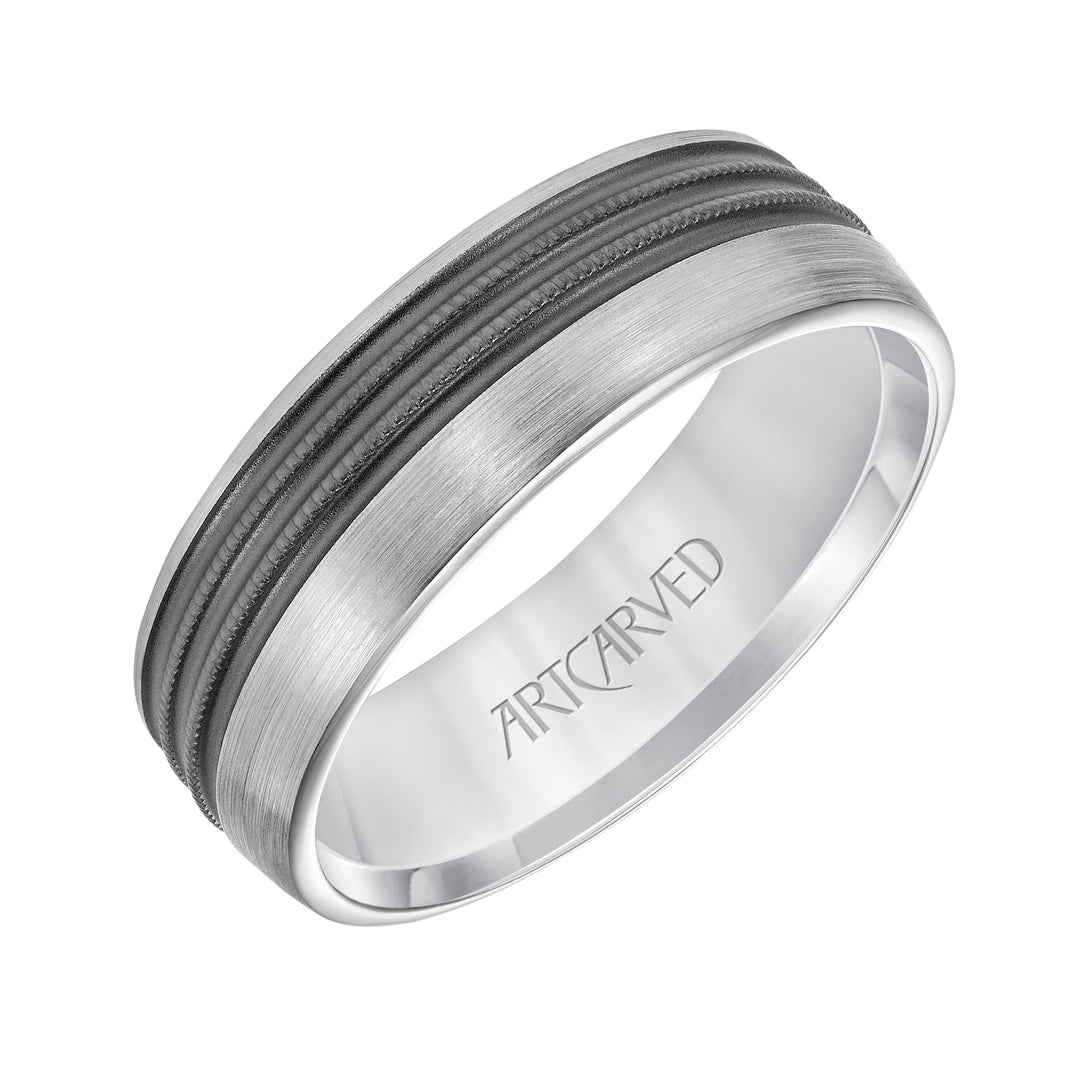 11-WV8844W7-G.00 - Goldman - Mens Comfort Fit Wedding Band with Brushed Matte Finish with Textured Black Rhodium and Milgrain Accents
