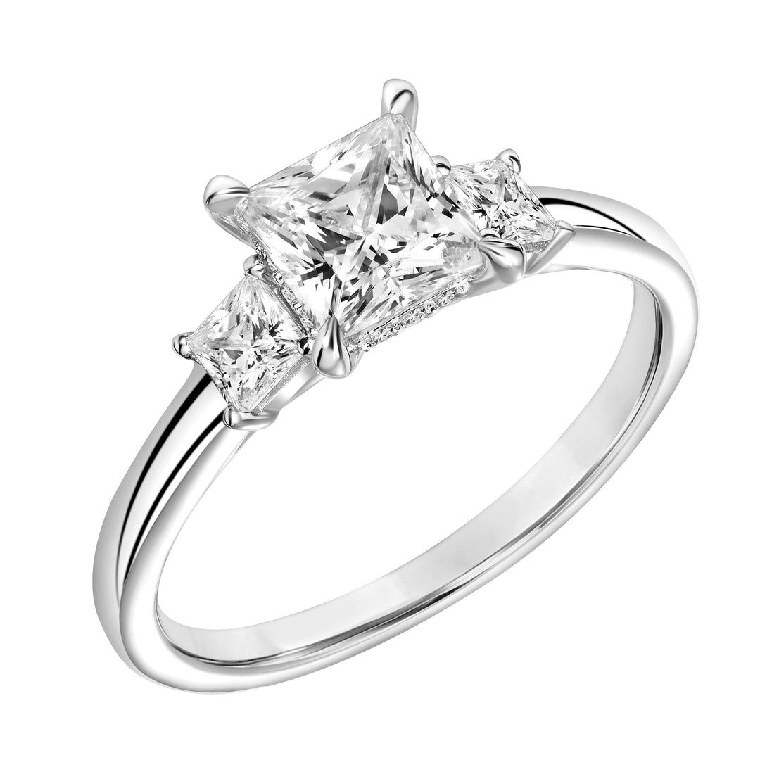 31-11119ECP-E.00 - Goldman - Three Stone Princess Diamond Engagement Ring with Petite Polished Shank