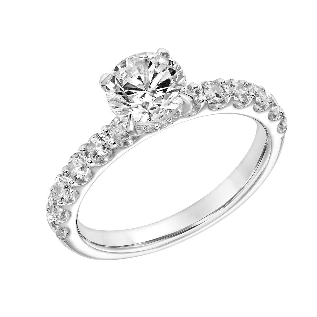 31-11138ERW-E.00 - Goldman - Clasic Engagement Ring with Hidden Diamond Halo and Double Shared Prong Diamond Shank