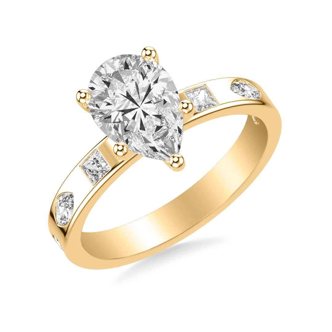 31-12266HPY-E.00 - Goldman - Contemporary Wide Band Engagement Ring with Bezel Set Princess and Marquise and Pear Diamond Distance Polished Shank
