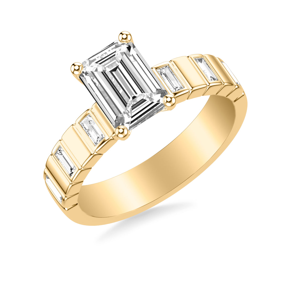 31-12267HEY-E.00 - Goldman - Contemporary Beveled Engagement Ring with Alternating Bezel Set North/South Baguette Diamonds and Polished Sections