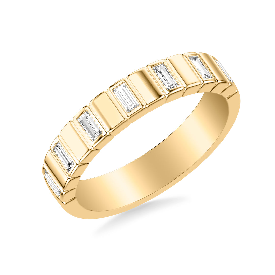 31-12267Y-L.00 - Goldman - Contemporary Beveled Wedding Band with Alternating Bezel Set Baguette Diamonds and Polished Sections