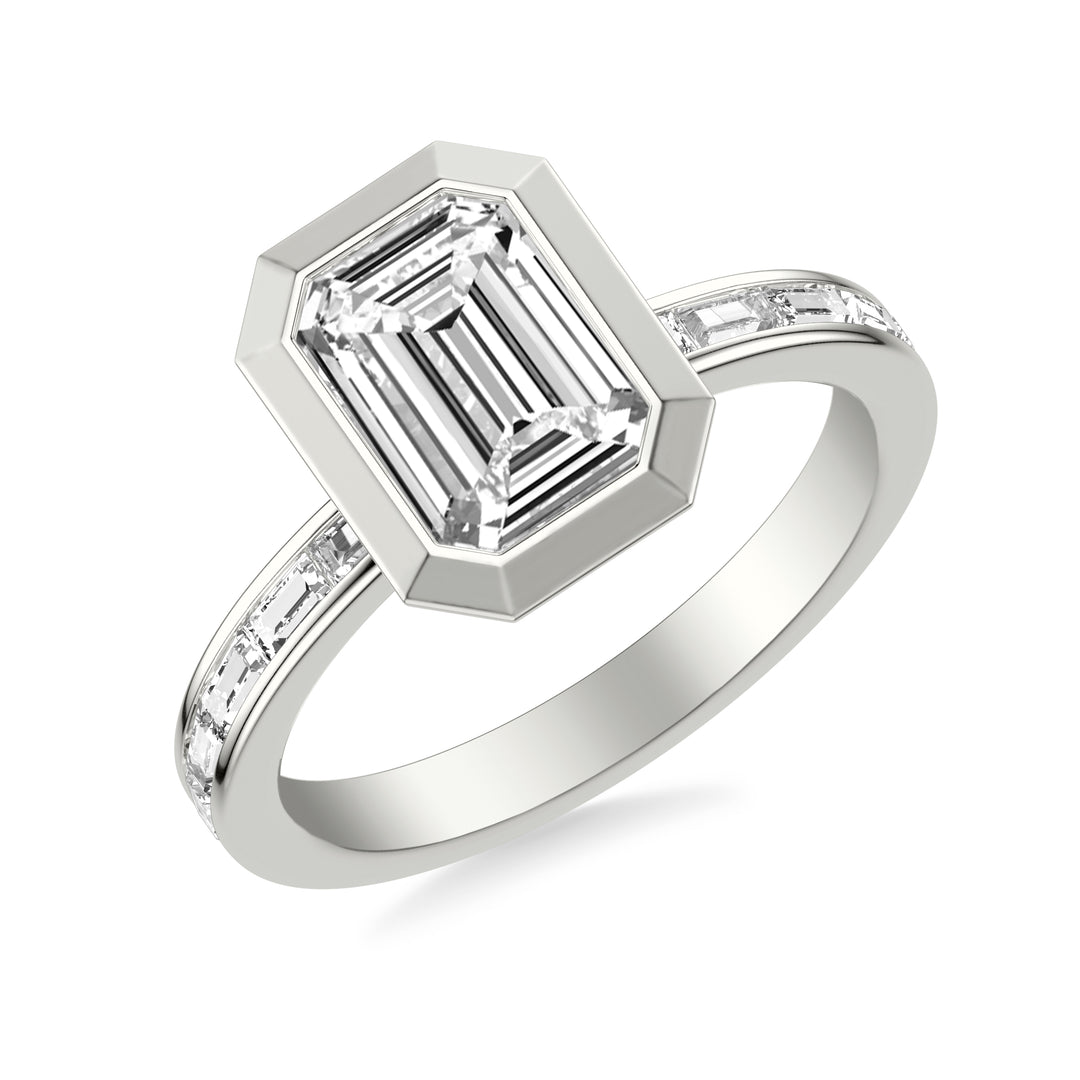 31-12291IEW-E.00 - Goldman - Contemporary Bezel Set Engagement Ring with Channel Set Baguette Diamond Shank