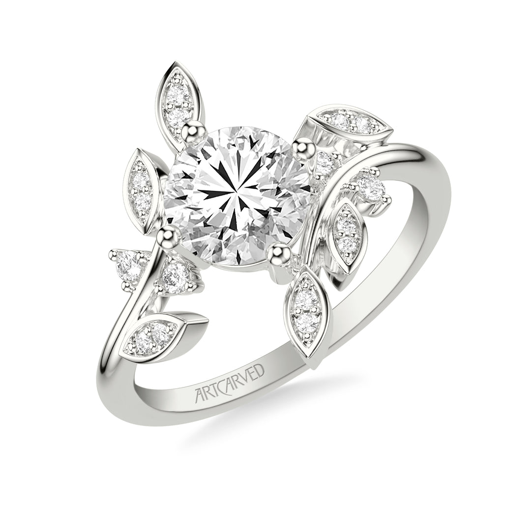 31-V1068IRW-E.01 - Goldman - Floral Engagement Ring with Bypass Diamond Petals and Floating Diamond Accents