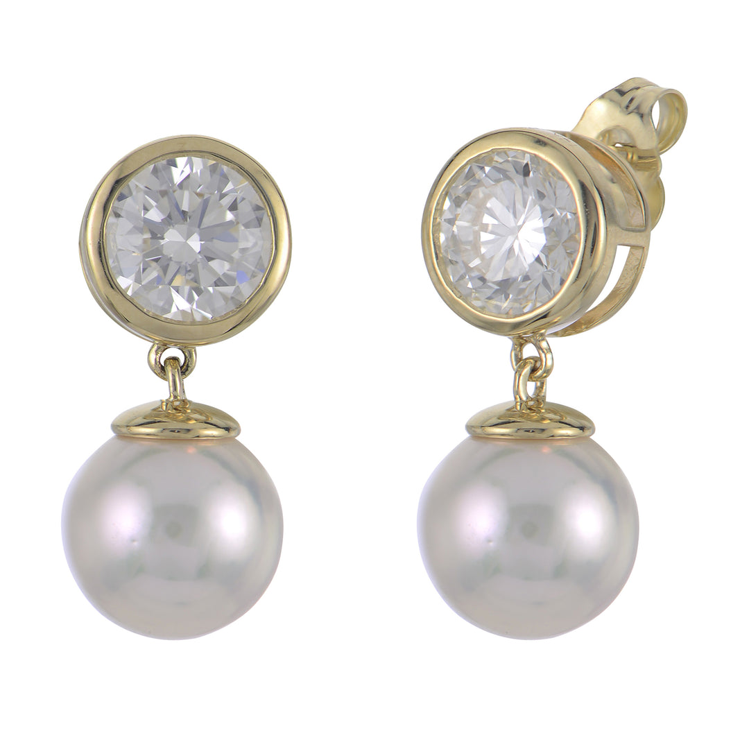 14KT Yellow Gold Akoya Pearl & LGD Earring