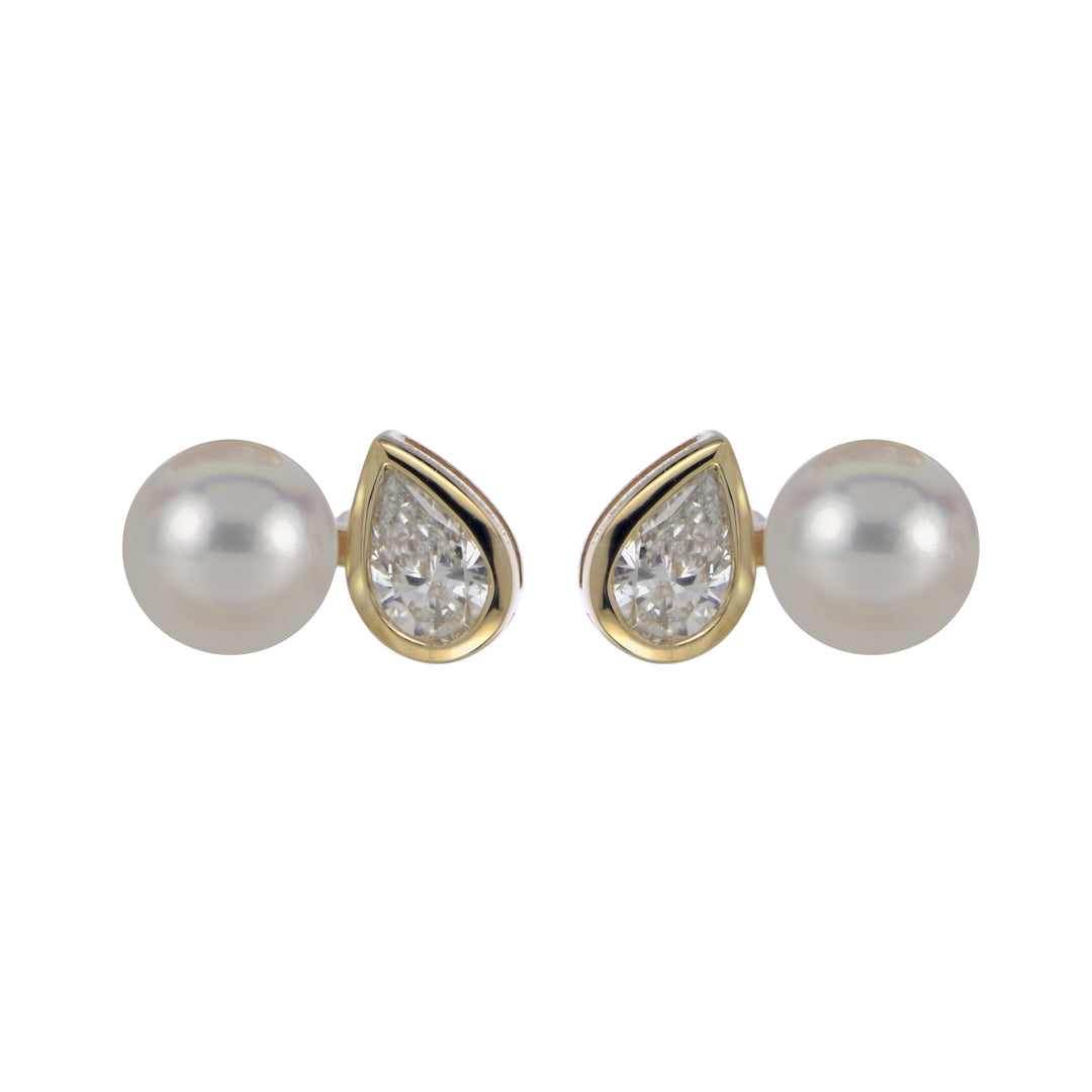 14KT Yellow Gold Akoya Pearl & LGD Earring