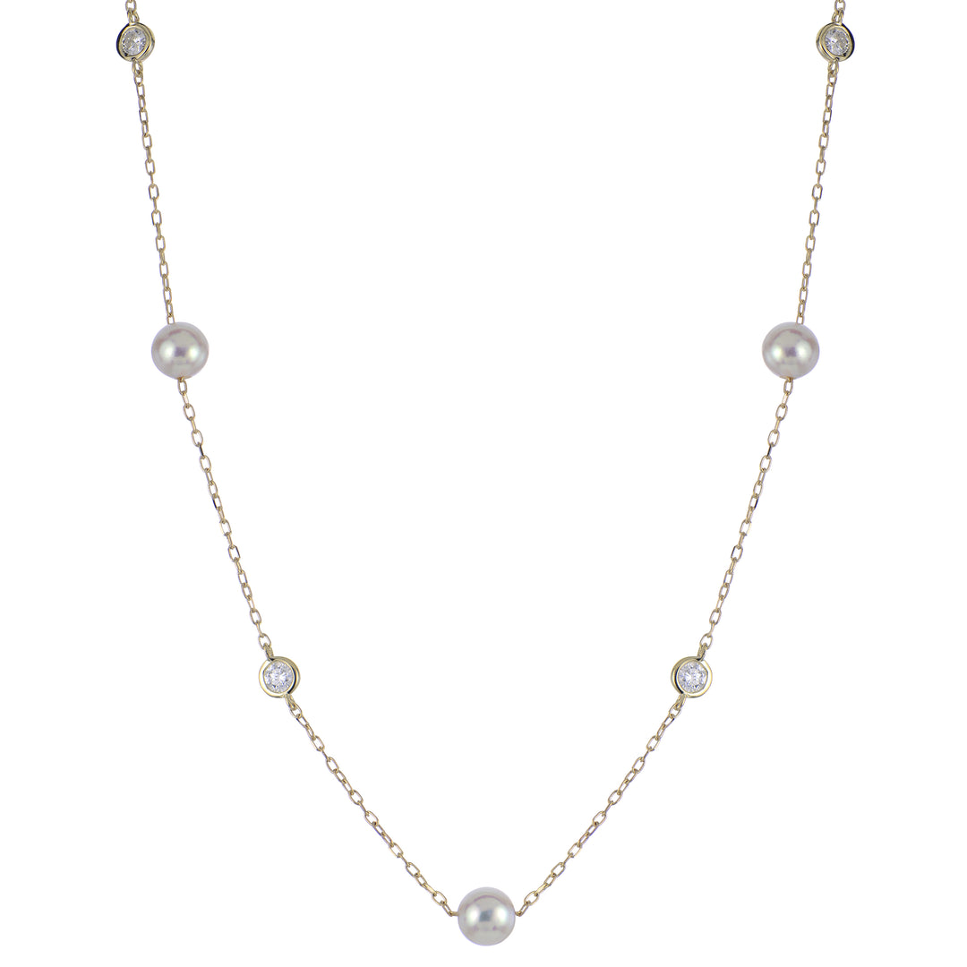 14KT Yellow Gold Akoya Pearl & LGD Necklace