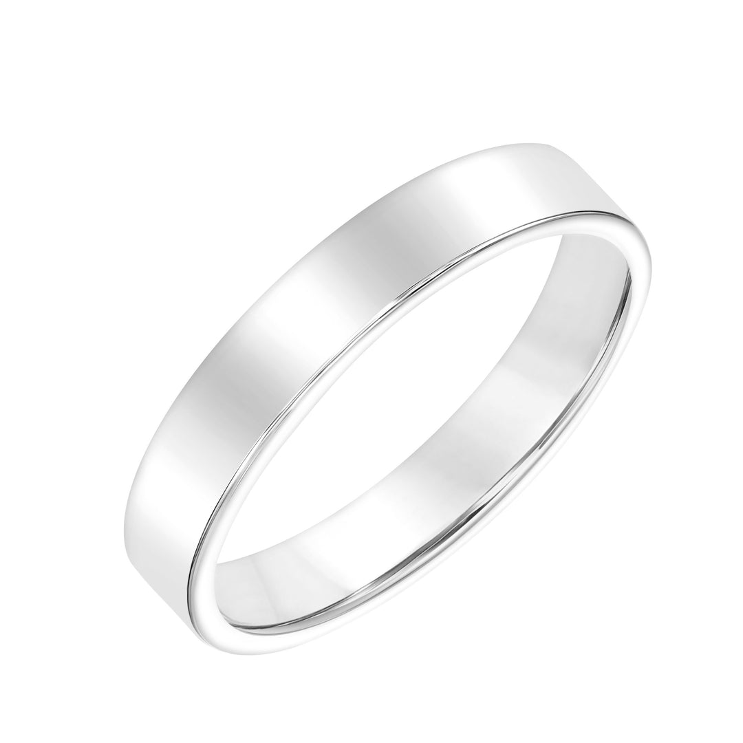 Classic yet refined band with flat profile and bright polish finish