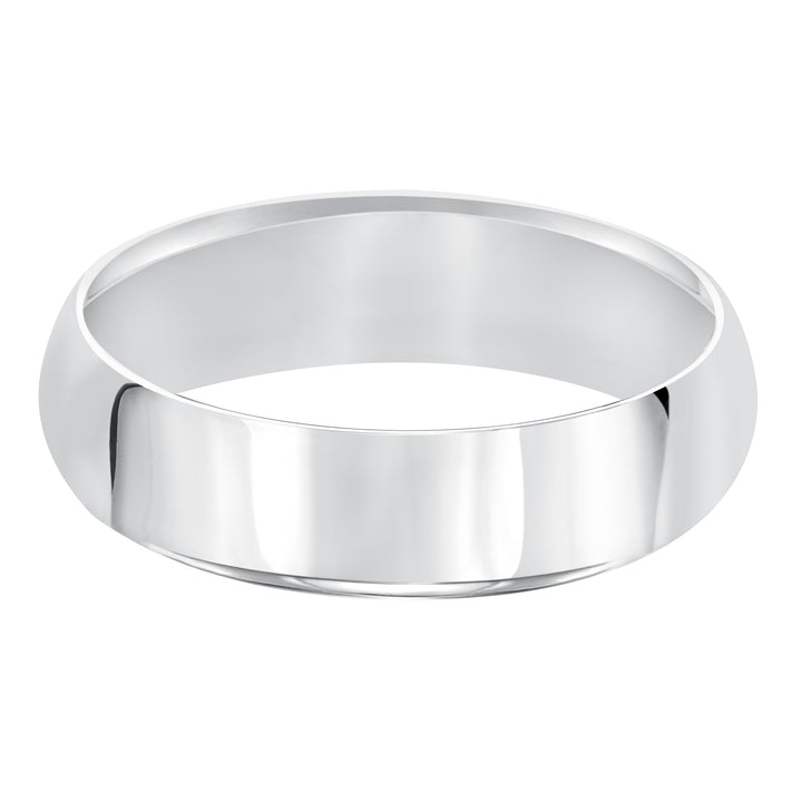 This domed Comfort Fit wedding band features a high polished finish offering a sleek and timeless look