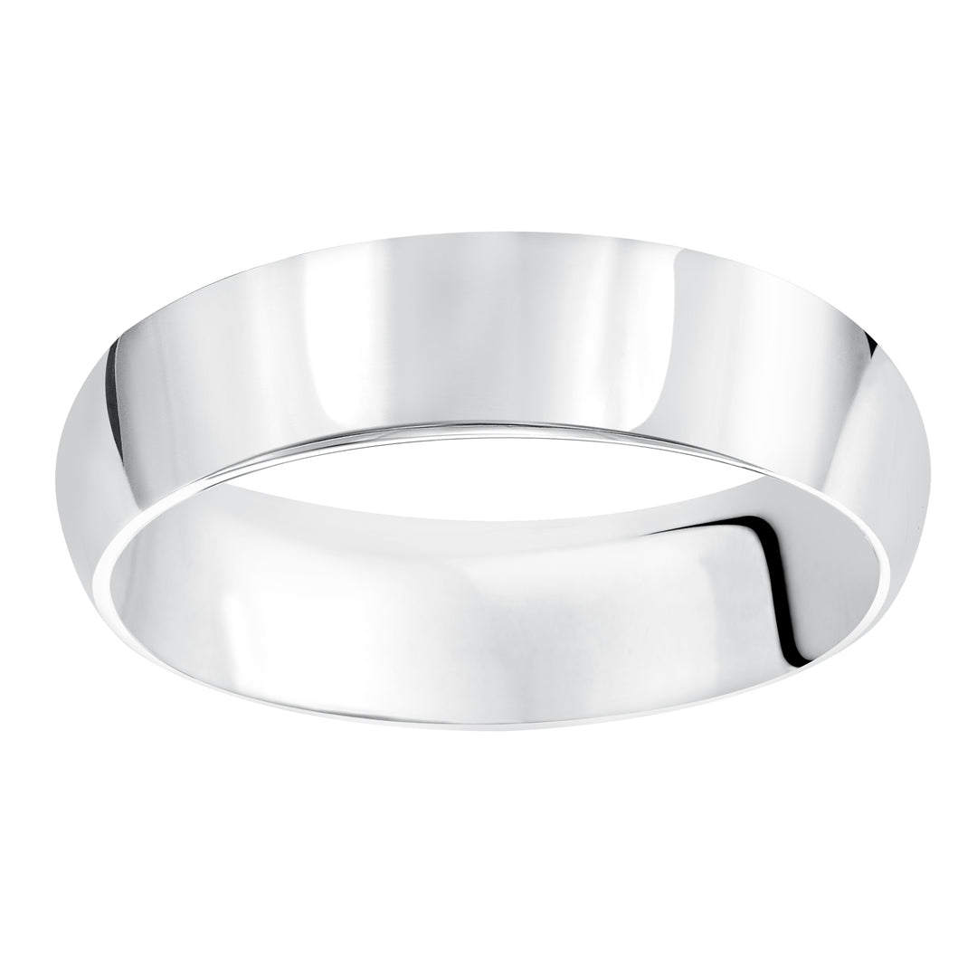 This domed Comfort Fit wedding band features a high polished finish offering a sleek and timeless look