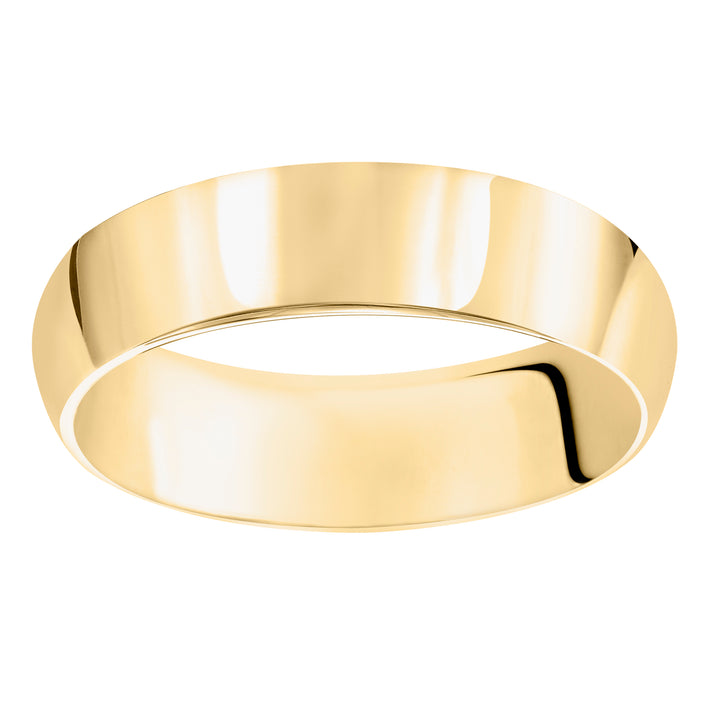This domed Comfort Fit wedding band features a high polished finish offering a sleek and timeless look