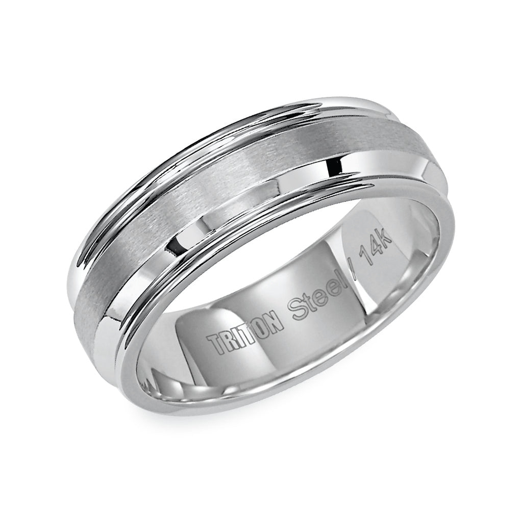 7mm Flat with Bevel Center and Round Rims Stainless Steel Comfort Fit Band.