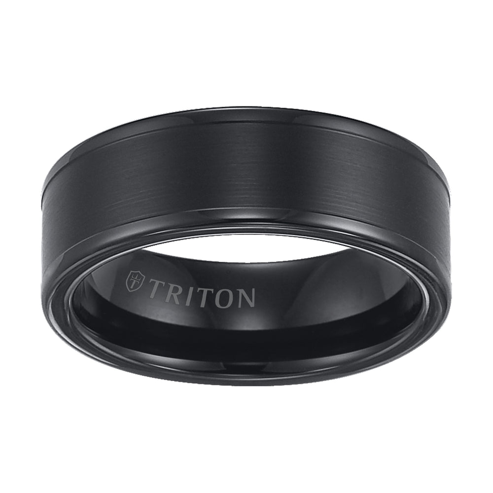 11-2118BC-G.01 - Goldman - Tungsten Carbide Satin Finish Flat Center with Bright Polish Round Edges Comfort Fit Wedding Band