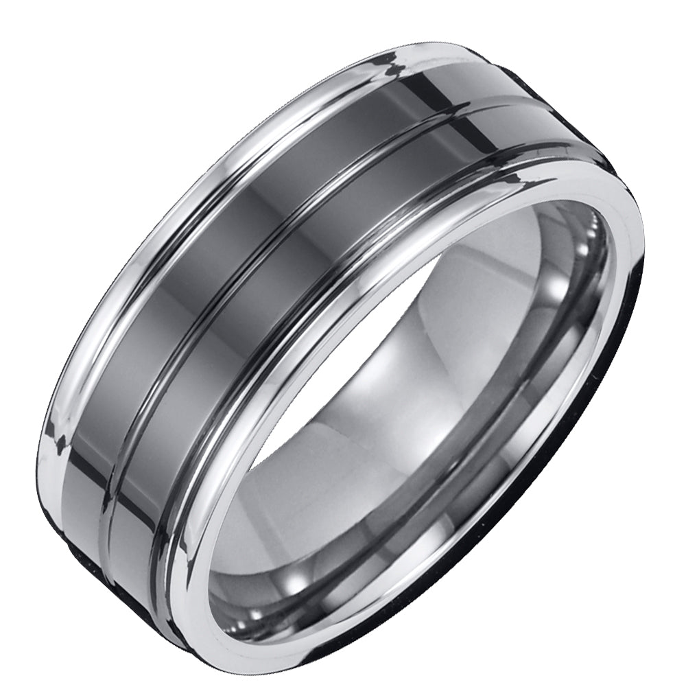 8mm Tungsten Carbide Bright Polished Comfort Fit Band with Black Ceramic Inlay