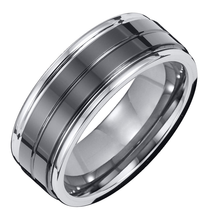 8mm Tungsten Carbide Bright Polished Comfort Fit Band with Black Ceramic Inlay