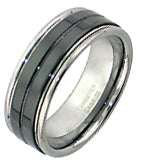 11-2332CE-G.00 - Goldman - 8mm Tungsten Carbide Bright Polished Comfort Fit Band with Black Ceramic Inlay