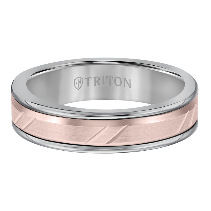 6mm Band with Classic Tungsten Exterior and Diagional Cuts 14K Yellow Gold Core