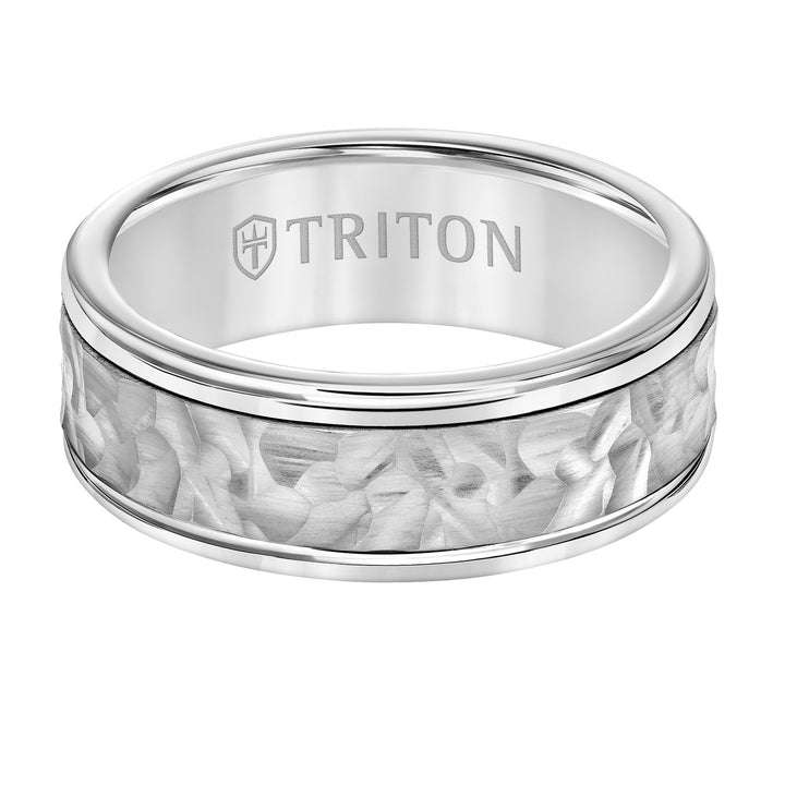 Hammered Finish Round Edge Wedding Band
