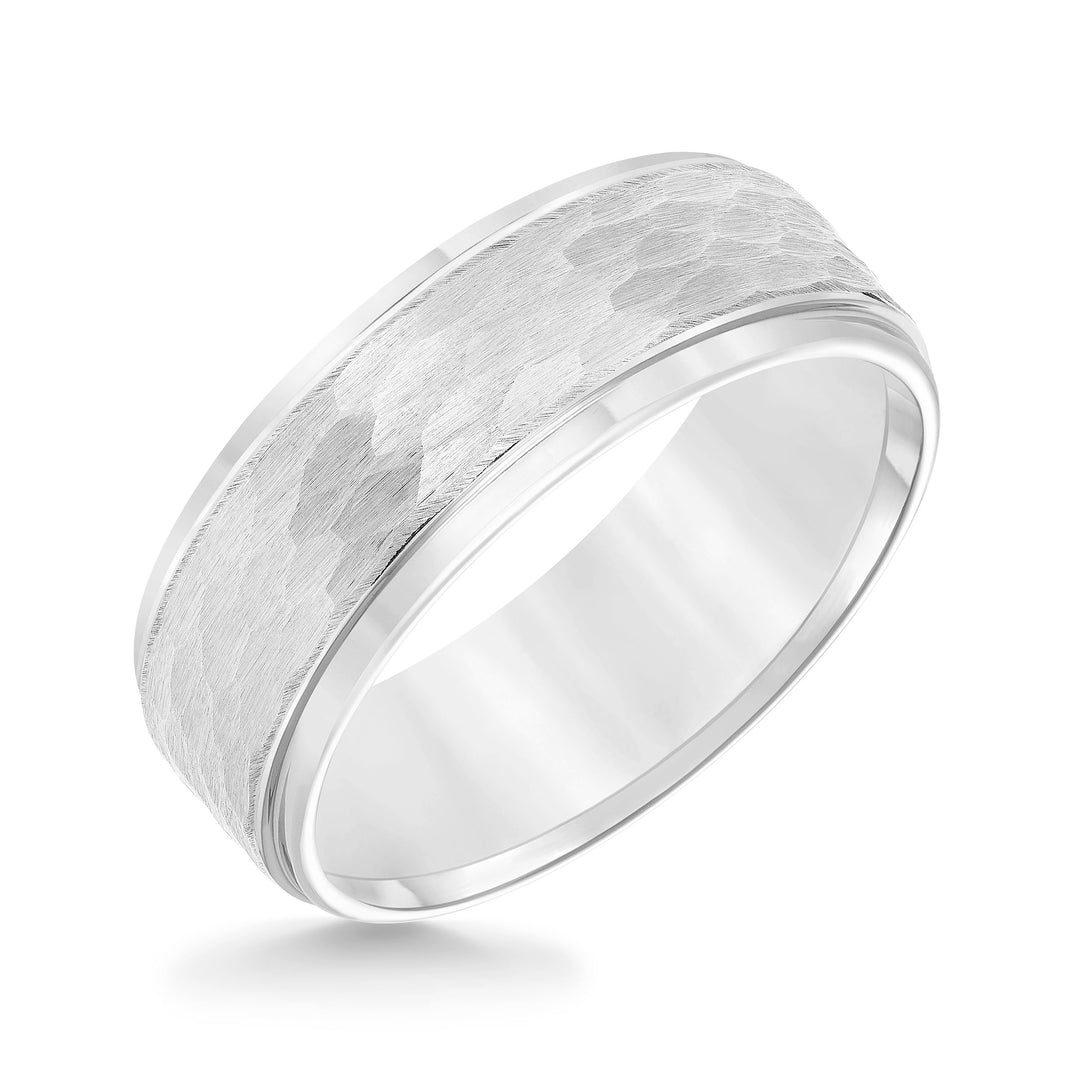 8mm Tungsten carbide Step Edge Comfort Fit band with center hammered texture