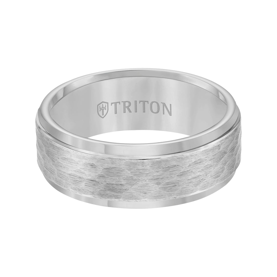 8mm Yellow Tungsten carbide Step Edge Comfort Fit band with center hammered texture
