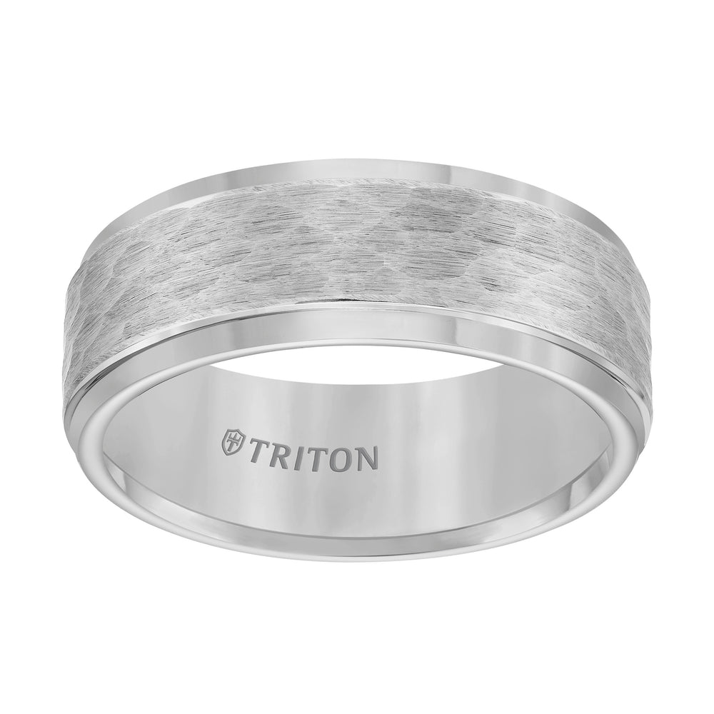 8mm Yellow Tungsten carbide Step Edge Comfort Fit band with center hammered texture