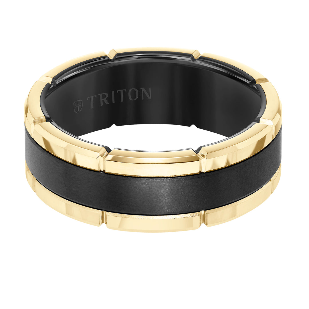 8MM Rose Tungsten Carbide Flat Comfort Fit Band W/Brush Center & Bright Rims
