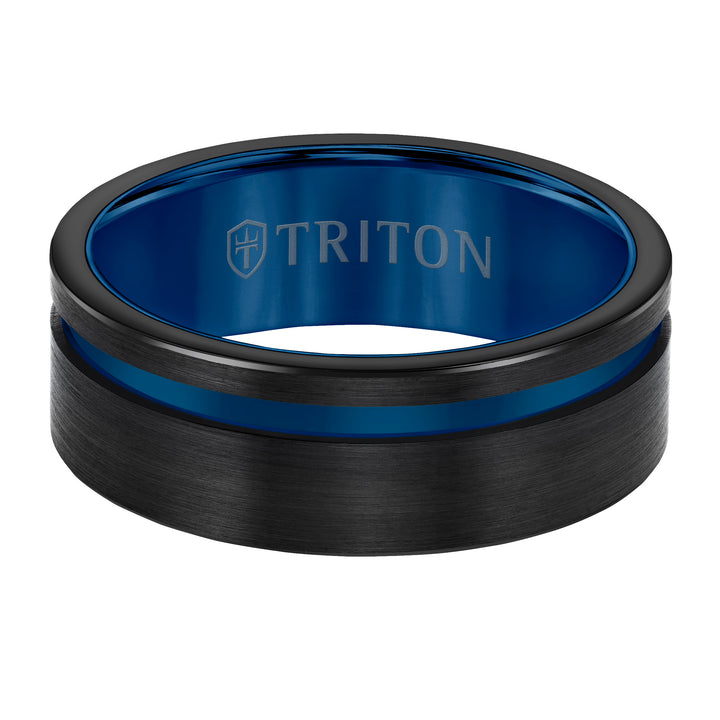 8mm classic Tungsten Carbide Ring with Satin Finish and Asymmetrical White Cut