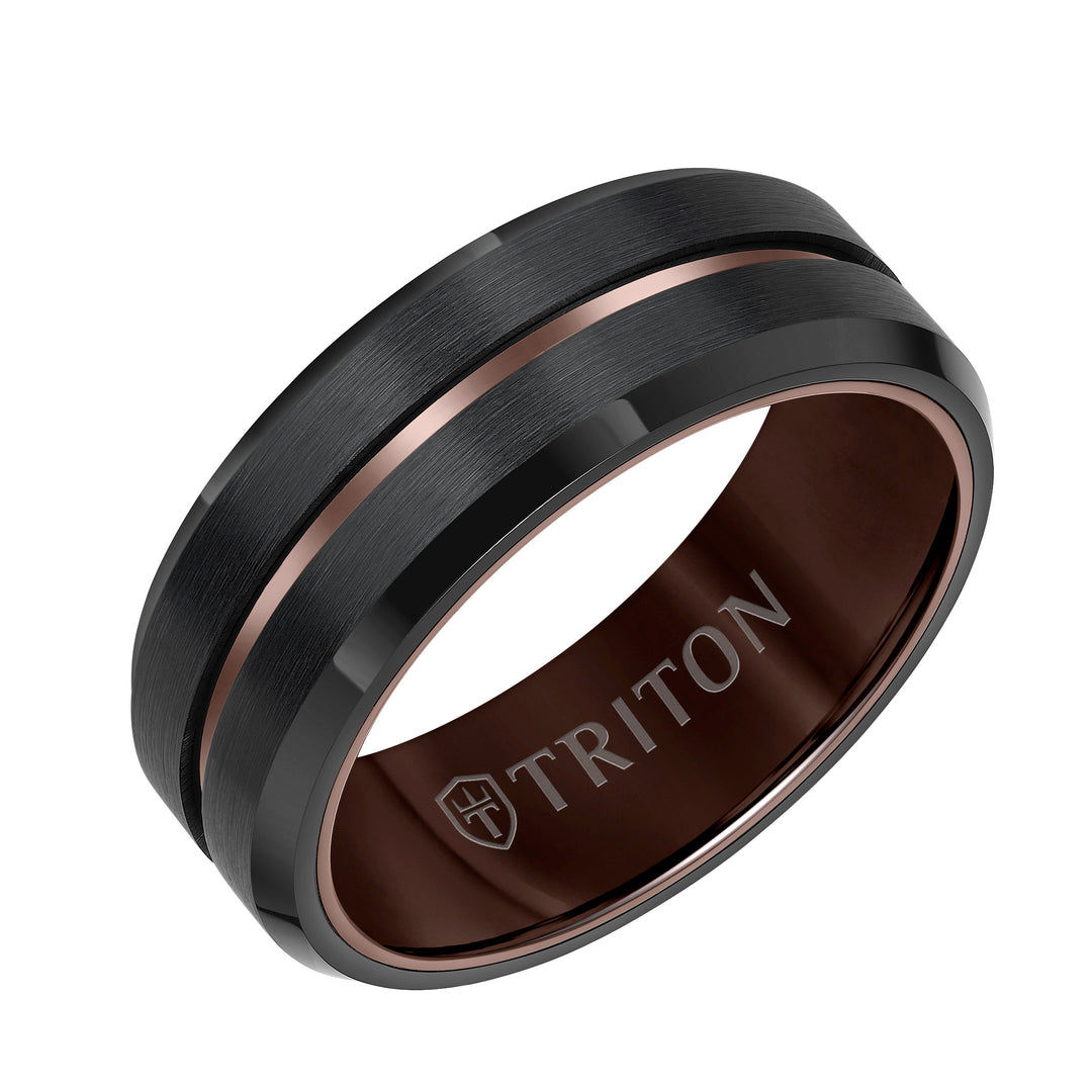 11-6079BRBC8-G.00 - Goldman - 8MM Espresso Tungsten Carbide Ring - Satin Finish with Center Line
