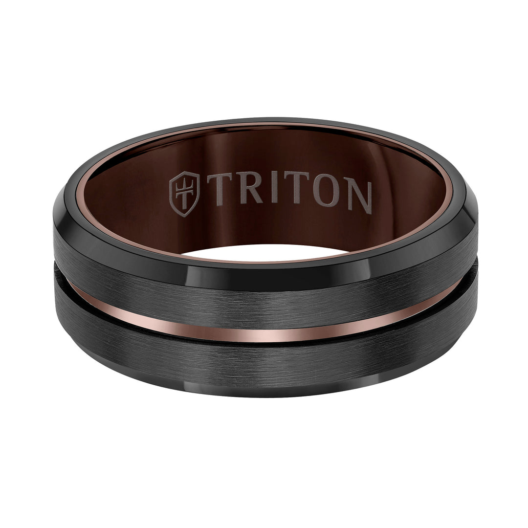 8MM Espresso Tungsten Carbide Ring - Satin Finish with Center Line