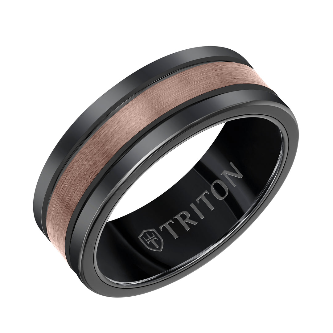 8MM Espresso Tungsten Carbide Ring - Brushed Center Finish