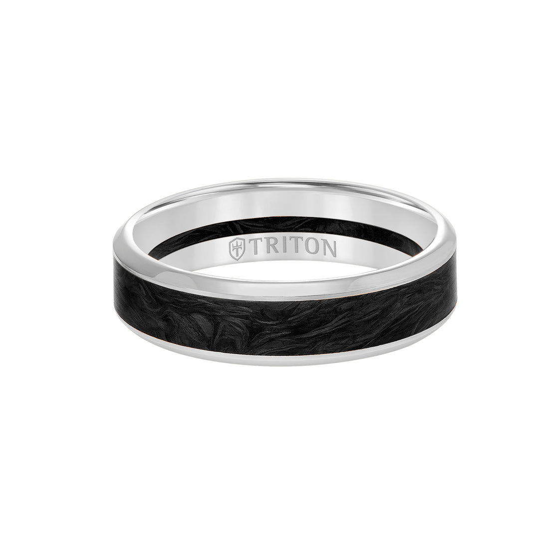 Bevel Edge Forged Carbon Contemporary Wedding Band