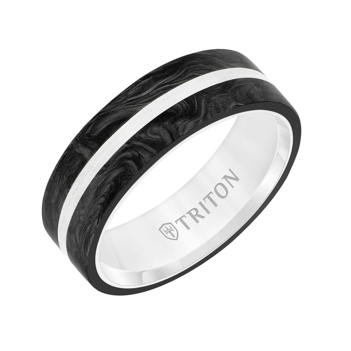 Flat Edge Forged Carbon Contemporary Wedding Band