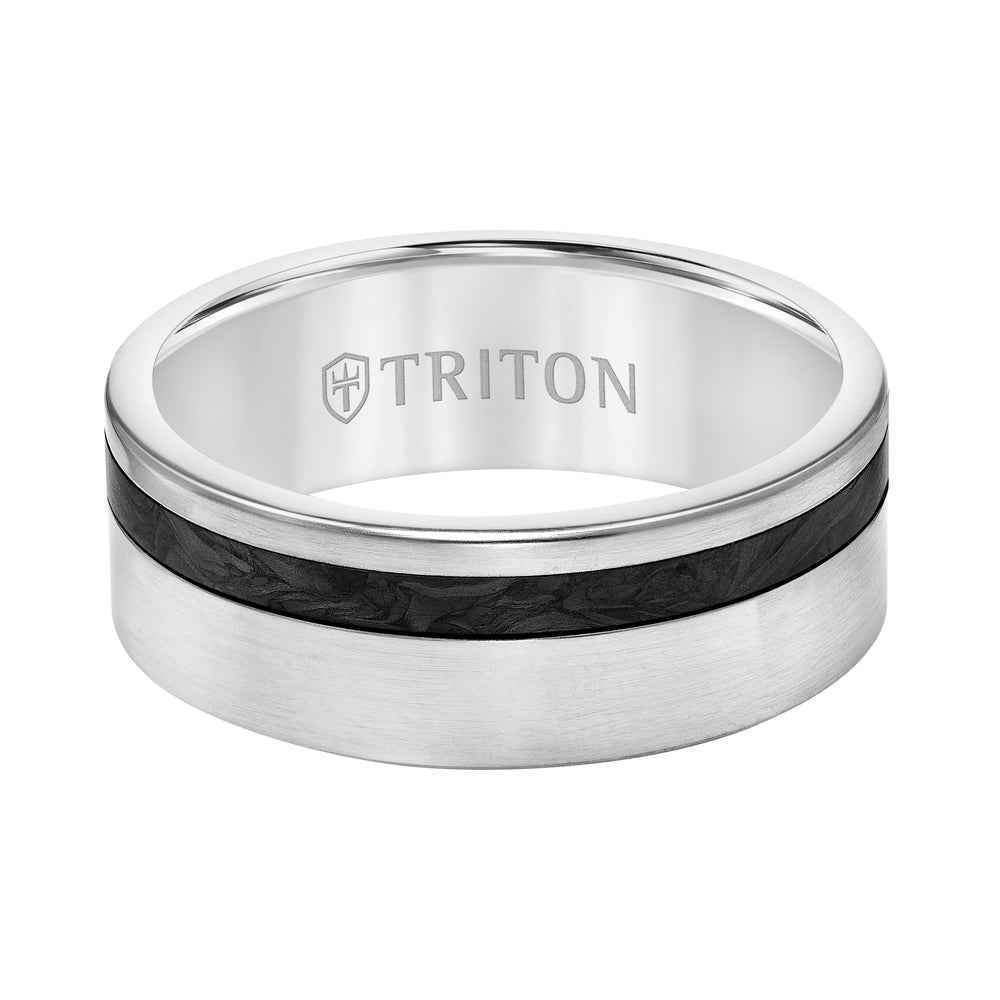 Flat Edge Forged Carbon Contemporary Wedding Band