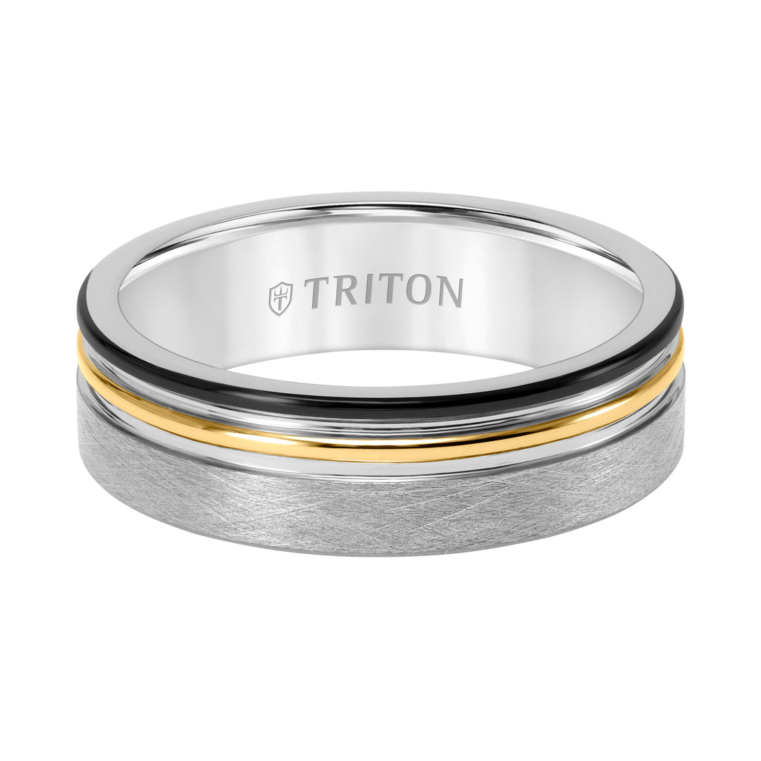 7MM Tungsten Carbide Ring with Brushed Finish and Rose and White Gold