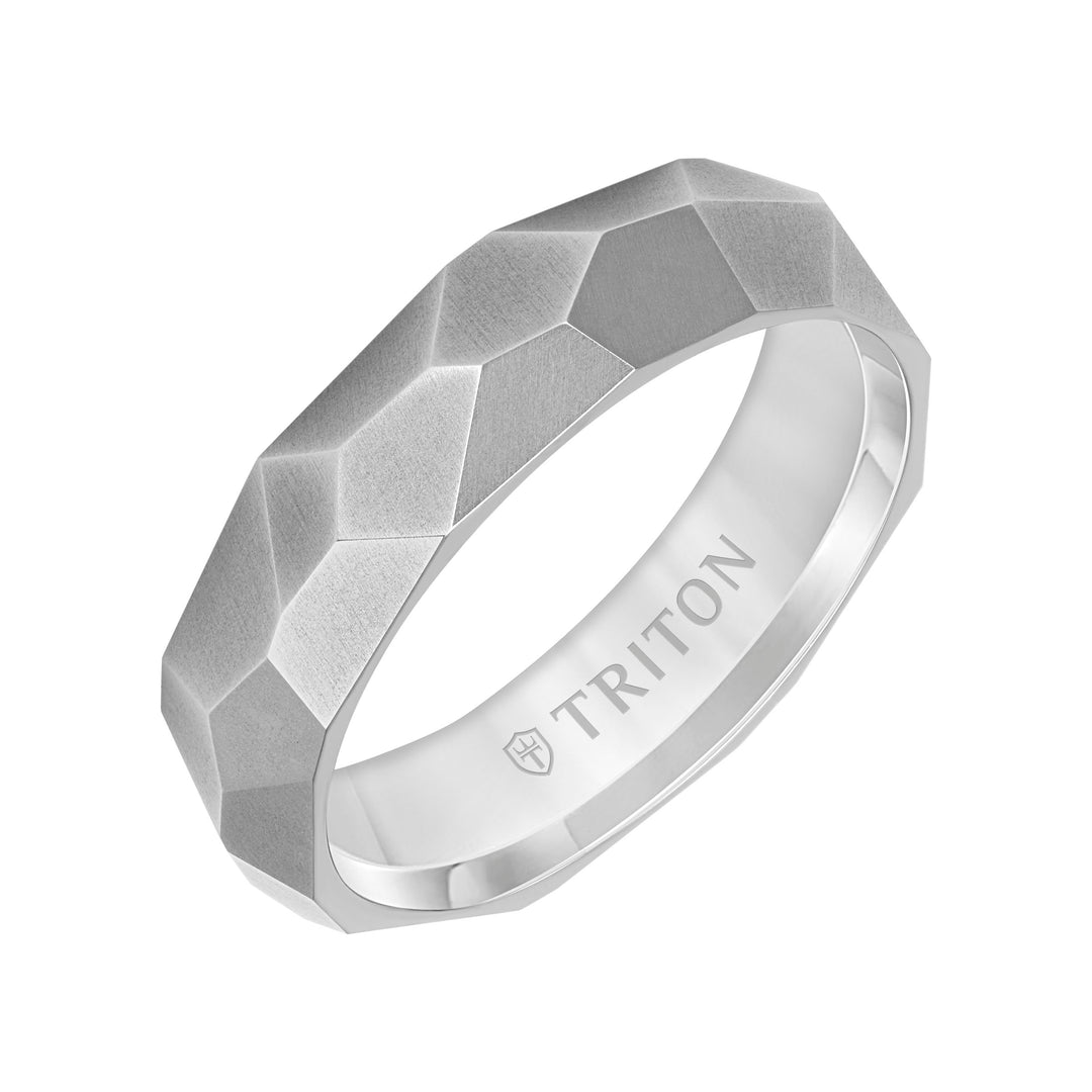 6MM Grey Titanium Ring with Faceted Brushed Finish