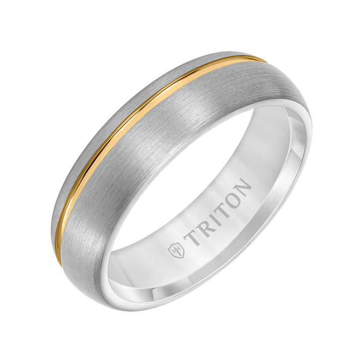 6.5MM Tungsten Carbide Ring with Two-Tone Asymetrical Design and Brushed Finish