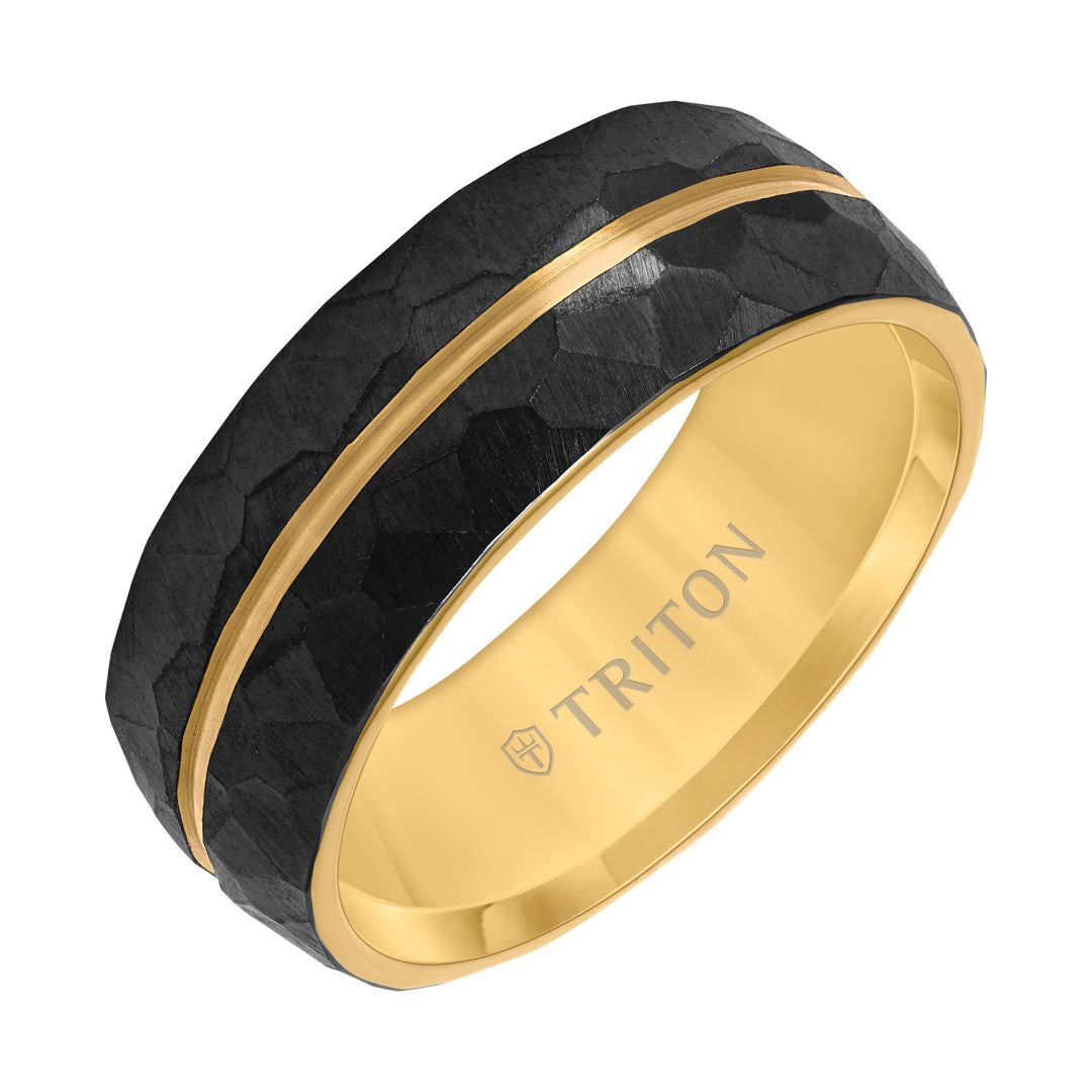 11-6216T8Y-G.00 - Goldman - 8MM Gray Faceted Titanium with Yellow Stripe and Inside
